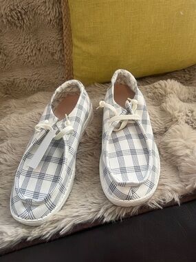 Plaid Lace-Up Canvas Women’s Shoes - White/Navy